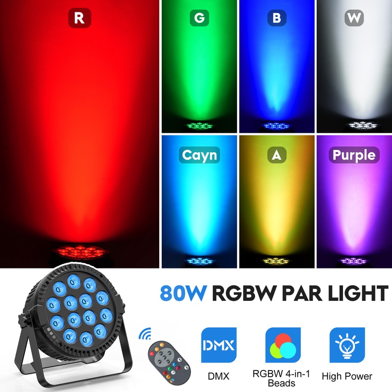 RGBW LED Stage Effect Light, Remote Control Flat DJ Light for Disco Bar Club Stage Events