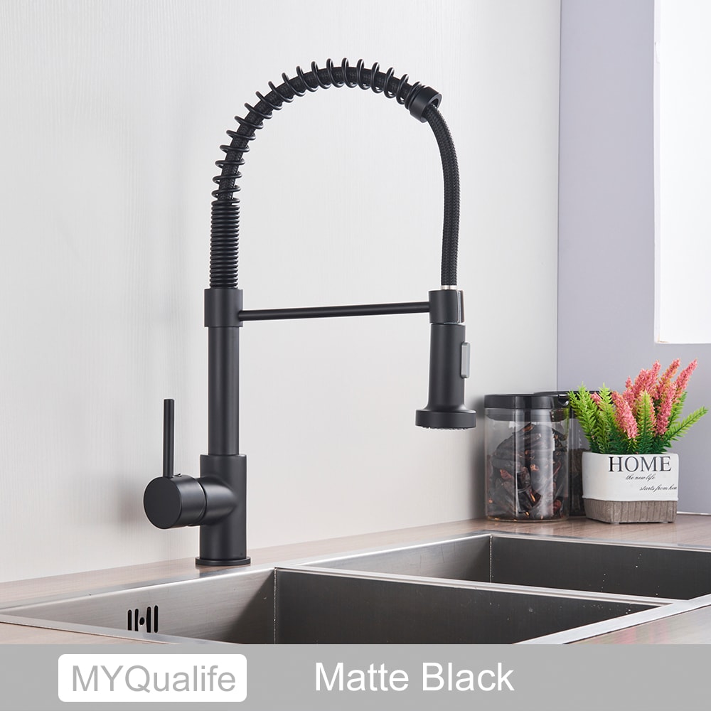 Silver Gray Kitchen Sink Faucet One Handle Spring Hot And Cold Water Tap Deck Mounted Matte Black K