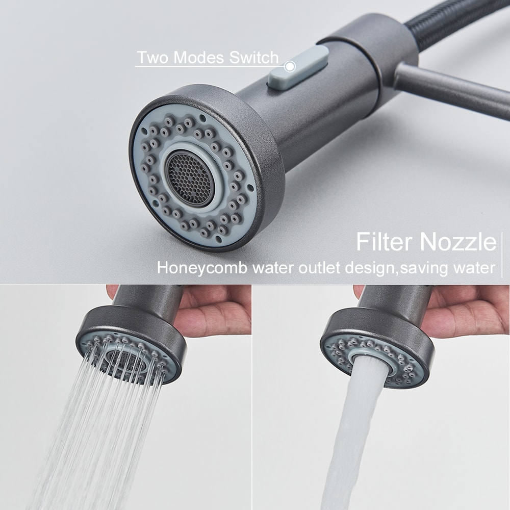 Silver Gray Kitchen Sink Faucet One Handle Spring Hot And Cold Water Tap Deck Mounted Matte Black K