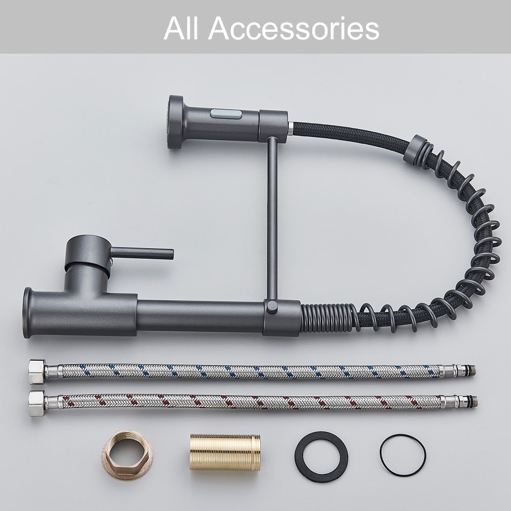 Silver Gray Kitchen Sink Faucet One Handle Spring Hot And Cold Water Tap Deck Mounted Matte Black K