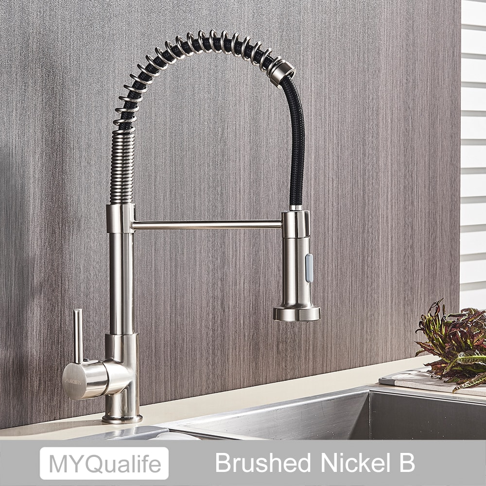 Silver Gray Kitchen Sink Faucet One Handle Spring Hot And Cold Water Tap Deck Mounted Matte Black K