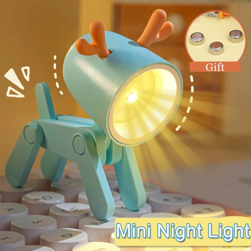 LED Night Light Mini Folding Desk Lamp Cute Pet Lights Dog Deer Portable Night Light Student Living 1