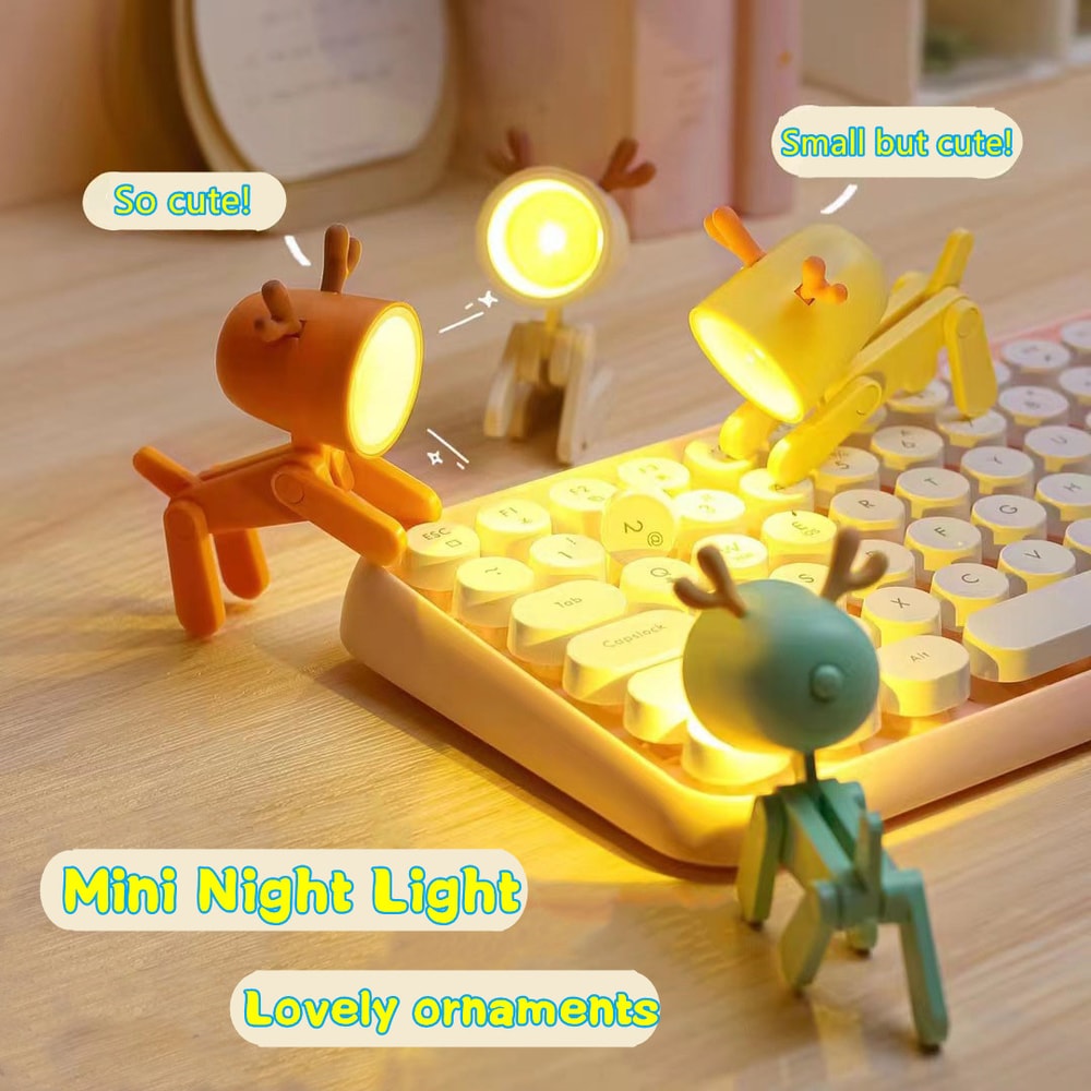 LED Night Light Mini Folding Desk Lamp Cute Pet Lights Dog Deer Portable Night Light Student Living 2