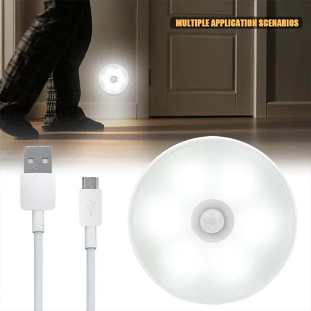 PIR Motion Sensor LED Night Light USB Rechargeable Wireless Closet Light For Kitchen Cabinet Wardro 5