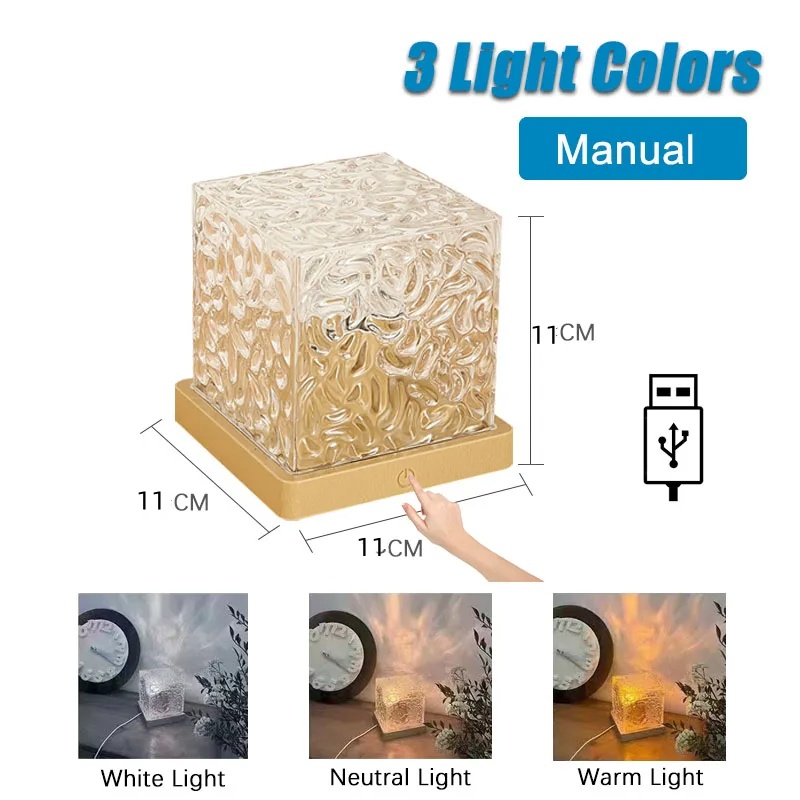 Dynamic Rotating Water Ripple Projector Night Light Changing RGB Lamp Remote Control Dimmable Table 2