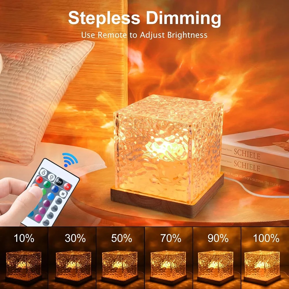Dynamic Rotating Water Ripple Projector Night Light Changing RGB Lamp Remote Control Dimmable Table 4