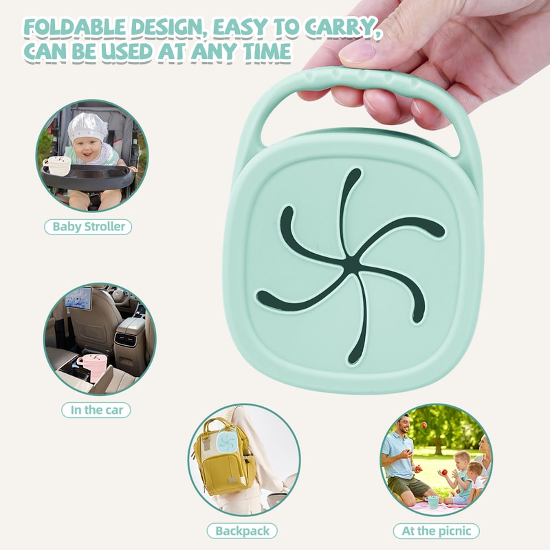 Baby Silicone Snack Cups for Toddlers, Spill Proof Collapsible Snack Containers, Portable Silicone Snack