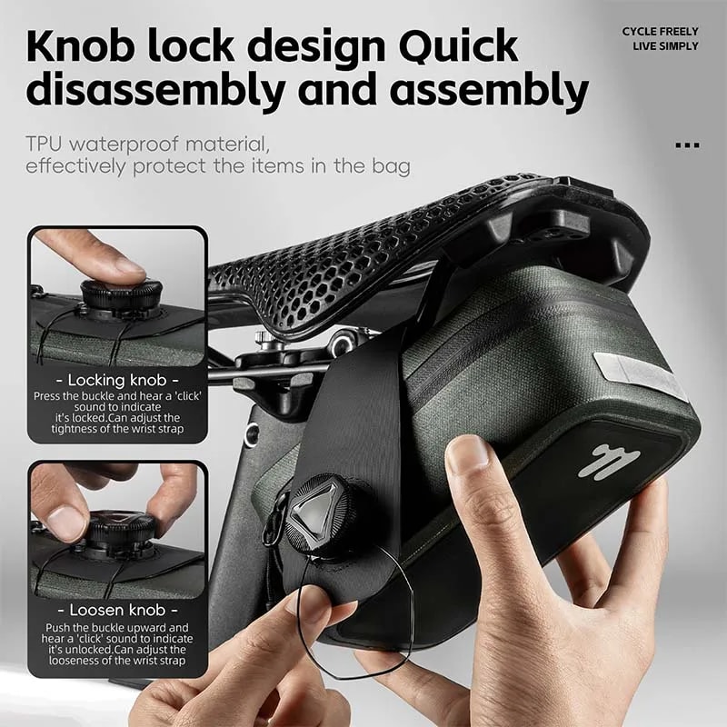 Bicycle Saddle Bag Waterproof WearResistant Mini Bike Accessory Rotating Lacing Buckle Seamless Des 1