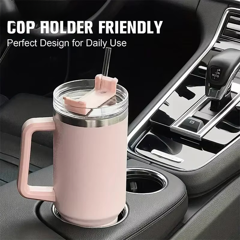 Insulated Tumbler With Handle And Straw Double Wall Thermal Iced Travel Mug Car And Outdoor Use 1