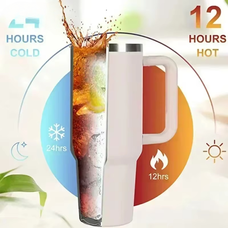 Insulated Tumbler With Handle And Straw Double Wall Thermal Iced Travel Mug Car And Outdoor Use 4