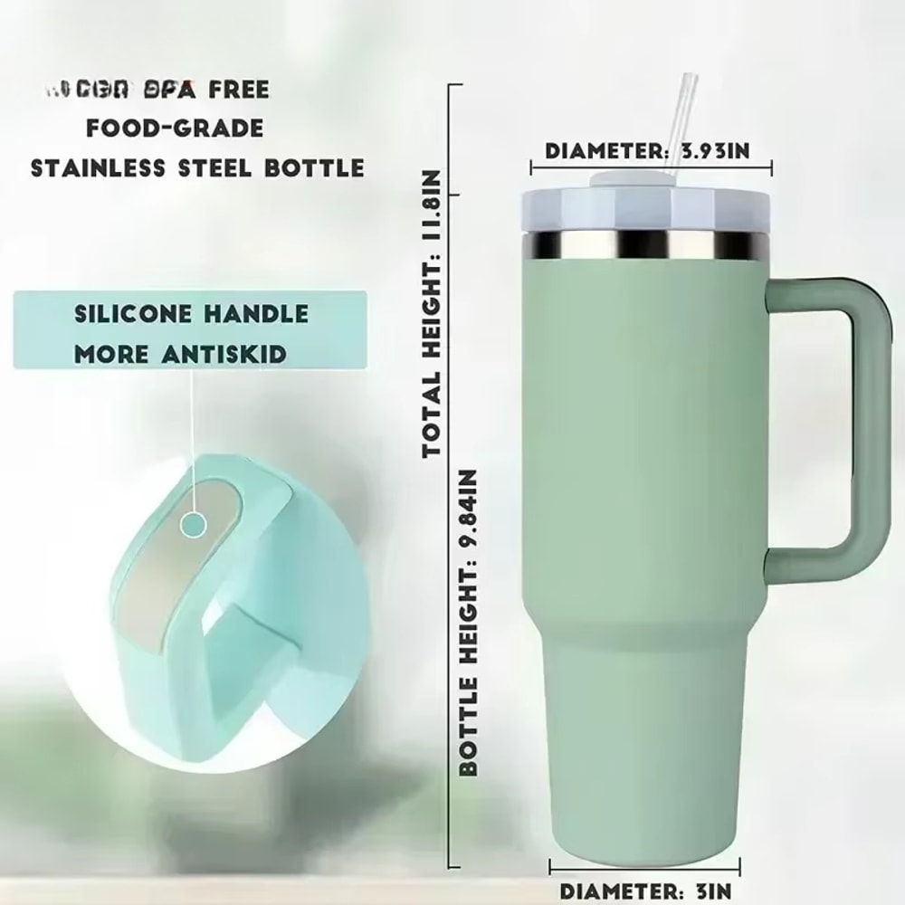 Insulated Tumbler With Handle And Straw Double Wall Thermal Iced Travel Mug Car And Outdoor Use 5