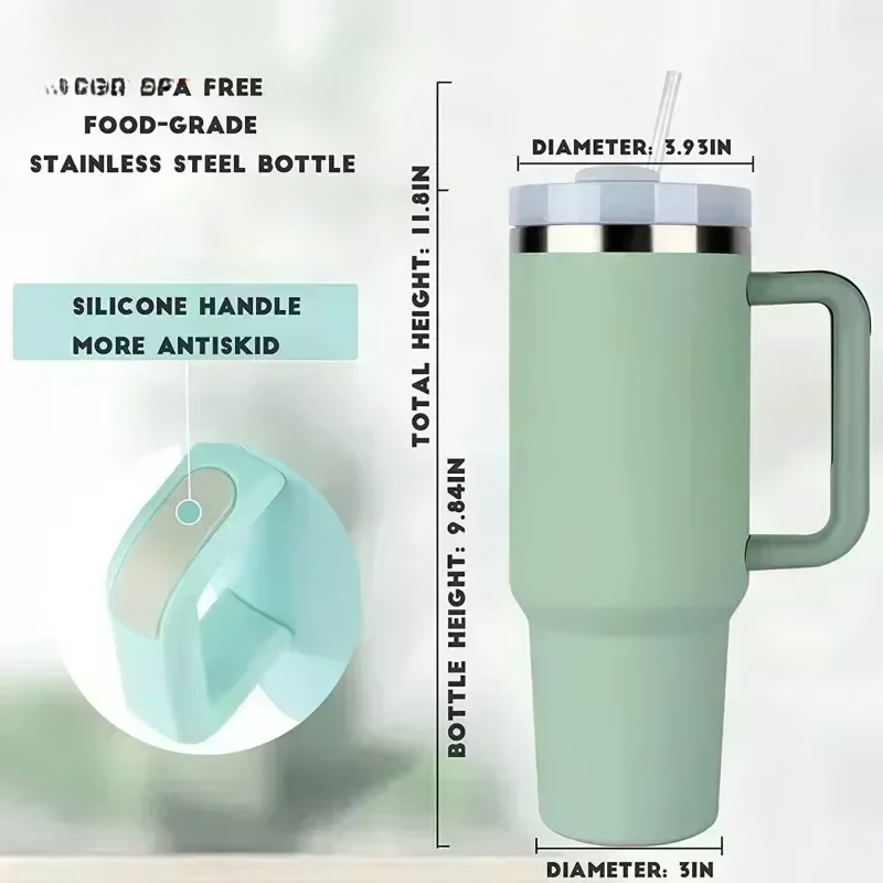 Insulated Tumbler With Handle And Straw Double Wall Thermal Iced Travel Mug Car And Outdoor Use 5