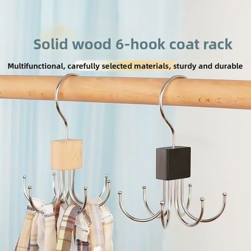 Rotating Storage Hanger With Hooks Enhanced Belt And Scarf Rack Wooden Wardrobe Organizer 2