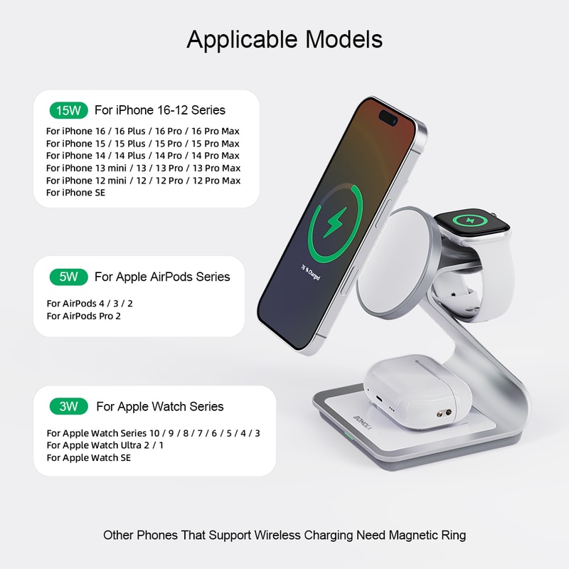 Magnetic Wireless Charger For IPhone Wireless Charging Station Compatible With Apple Watch And AirP 4