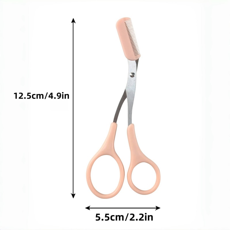 Pink Eyebrow Trimming Scissors With Builtin Comb Stainless Steel Precise Grooming Tool For Perfect