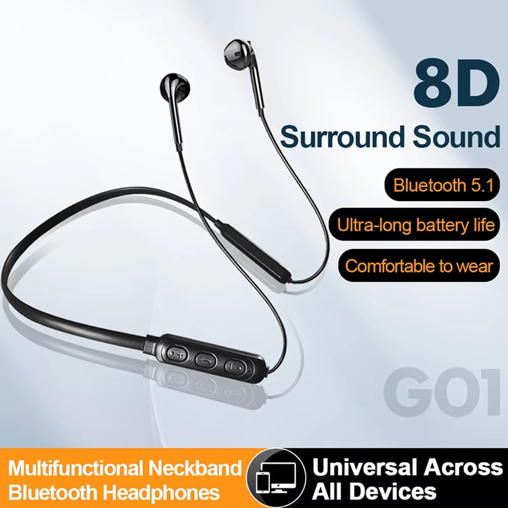 Wireless Bluetooth Headset Neck Hanging Stereo Noise Reduction Universal 50 Sport Headset With Micr 1