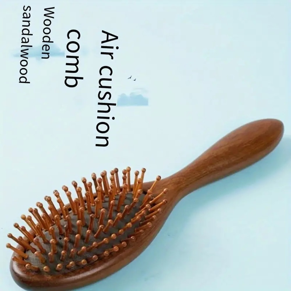 Luxurious Sandalwood Air Cushion Comb, Fine-Toothed Scalp Massaging Hairbrush, All Hair Types