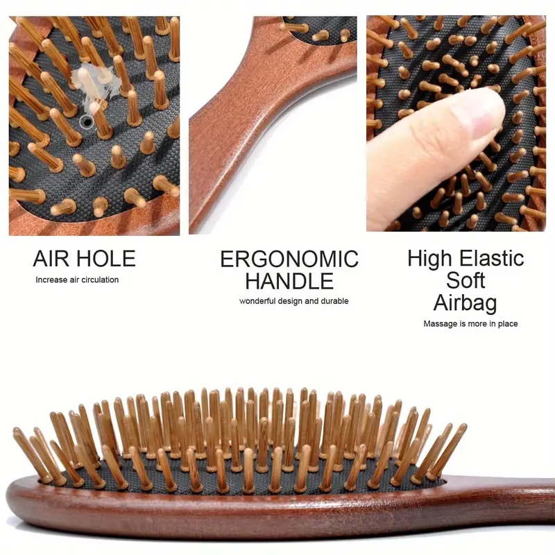 Luxurious Sandalwood Air Cushion Comb, Fine-Toothed Scalp Massaging Hairbrush, All Hair Types