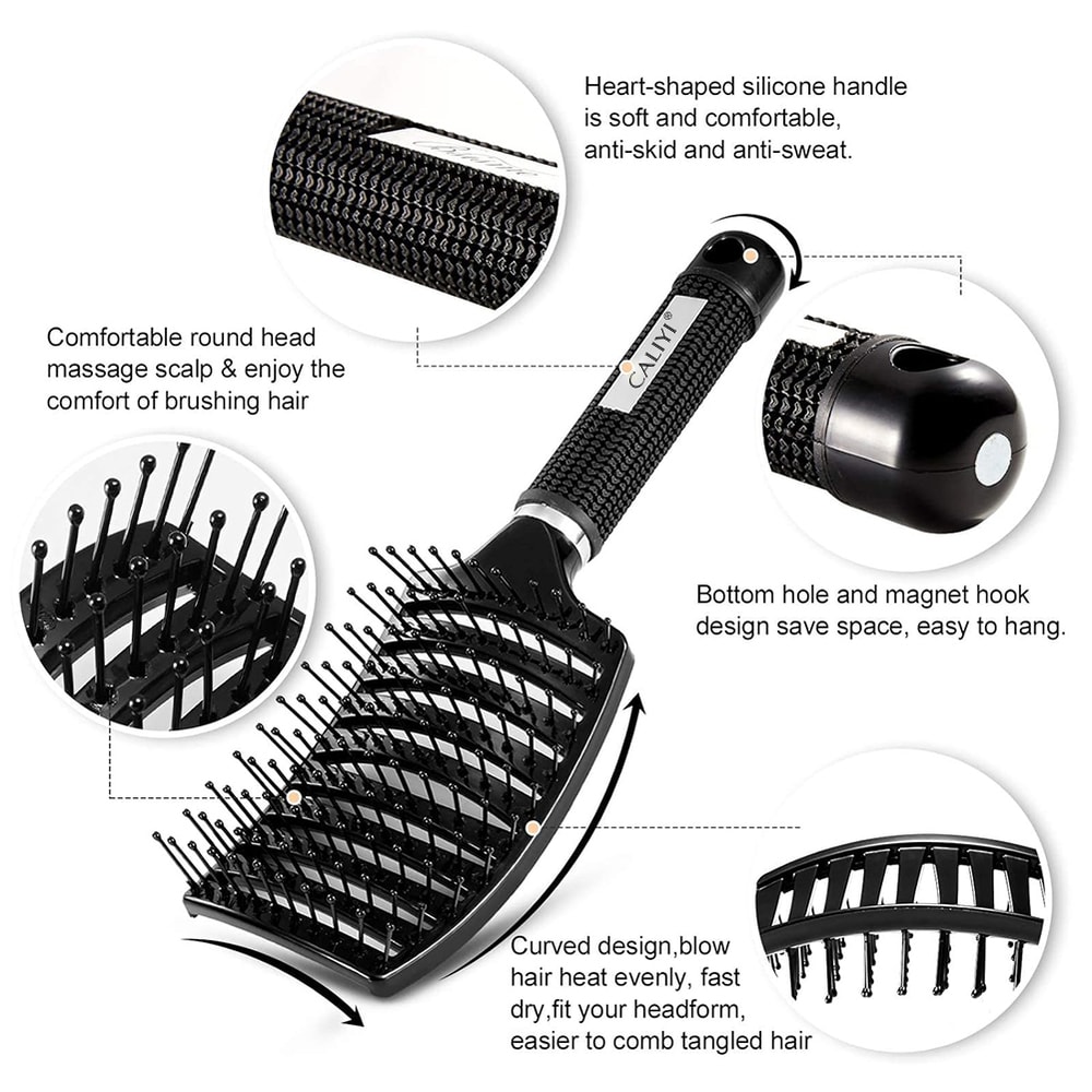 Hair Comb Brush Professional Curved Vented Brush For Faster Blow Drying Paddle Detangling Brush For 2