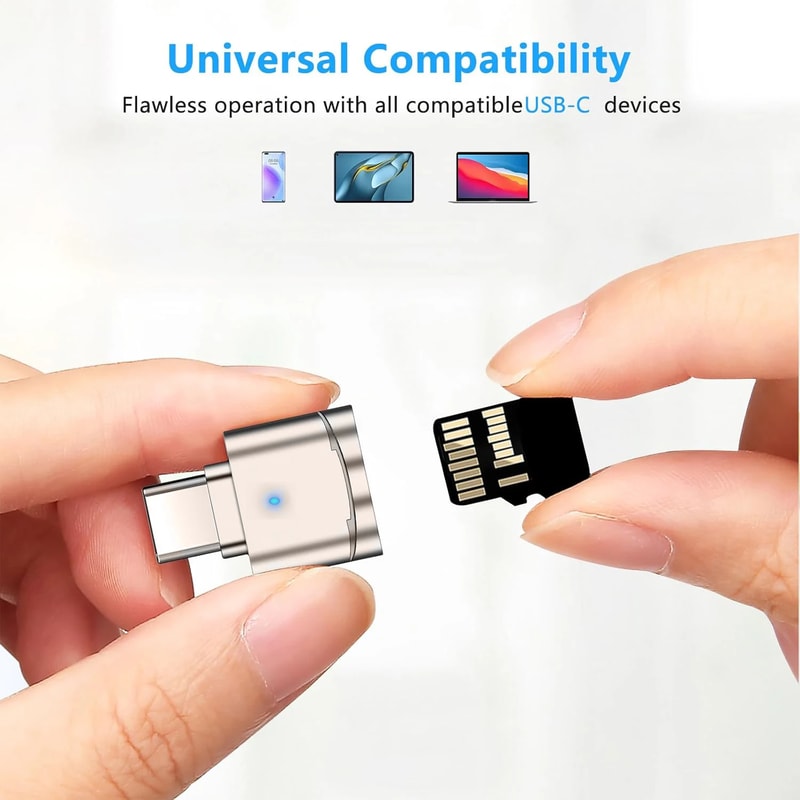 Type C Reader With Zinc Alloy Shell, SD Card Reader with USB C to USB Adaptor, Compatible with Laptop, MacBook, Samsung