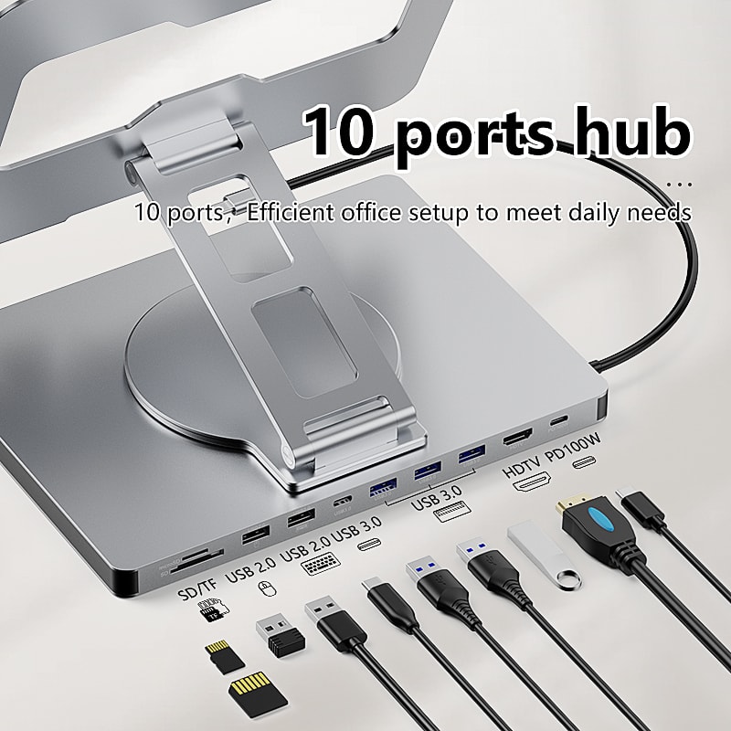 Aluminium IPad Holder Docking C Hub 4K 60Hz Type C Adapter USB30 5Gbps Charger For Laptop Desktop 6
