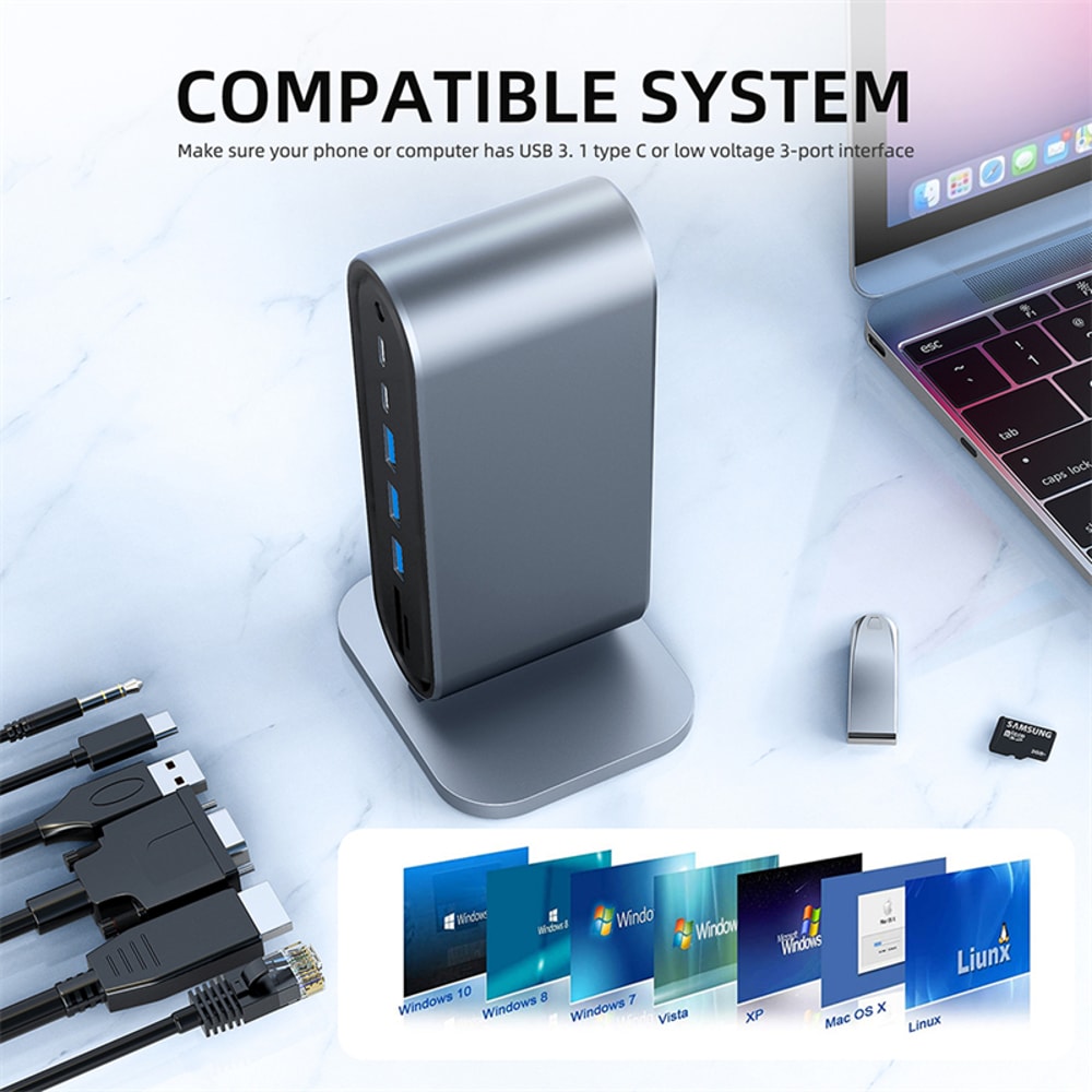 USB C 3.0 HUB Type C to Multi 4K HDMI Monitor Video Converter, Ethernet VGA PD Power Adaptor Docking Station Laptop