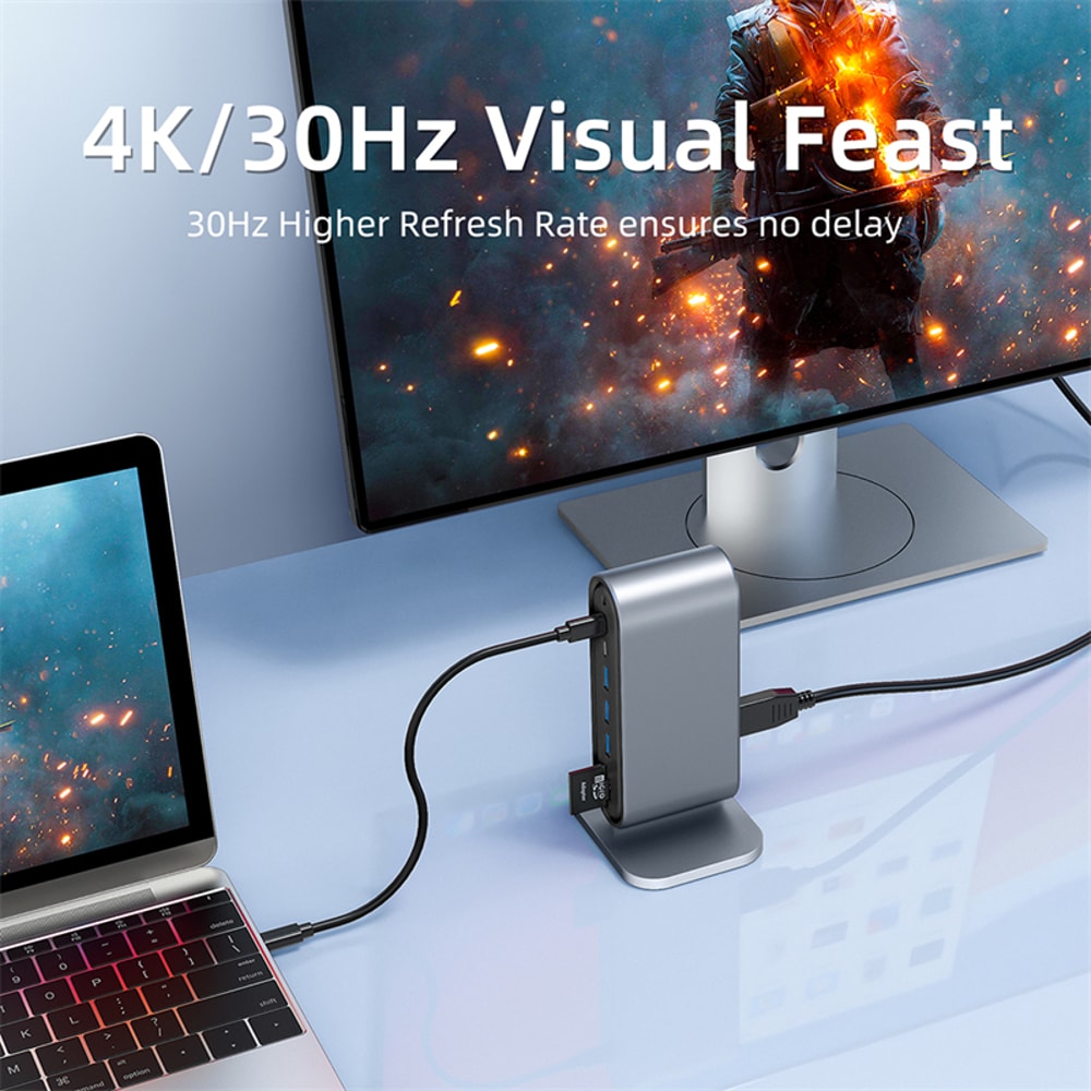 USB C 3.0 HUB Type C to Multi 4K HDMI Monitor Video Converter, Ethernet VGA PD Power Adaptor Docking Station Laptop