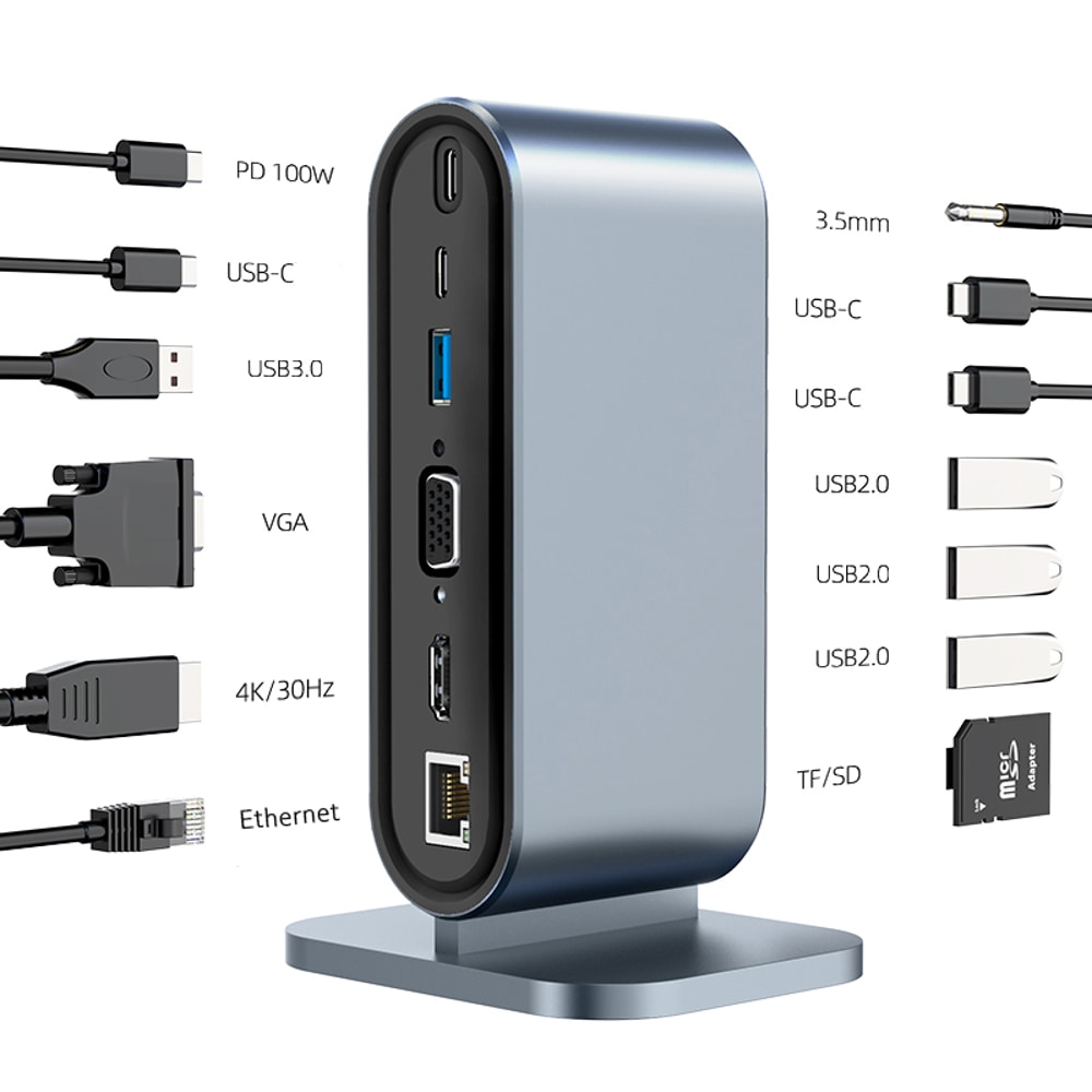 USB C 3.0 HUB Type C to Multi 4K HDMI Monitor Video Converter, Ethernet VGA PD Power Adaptor Docking Station Laptop