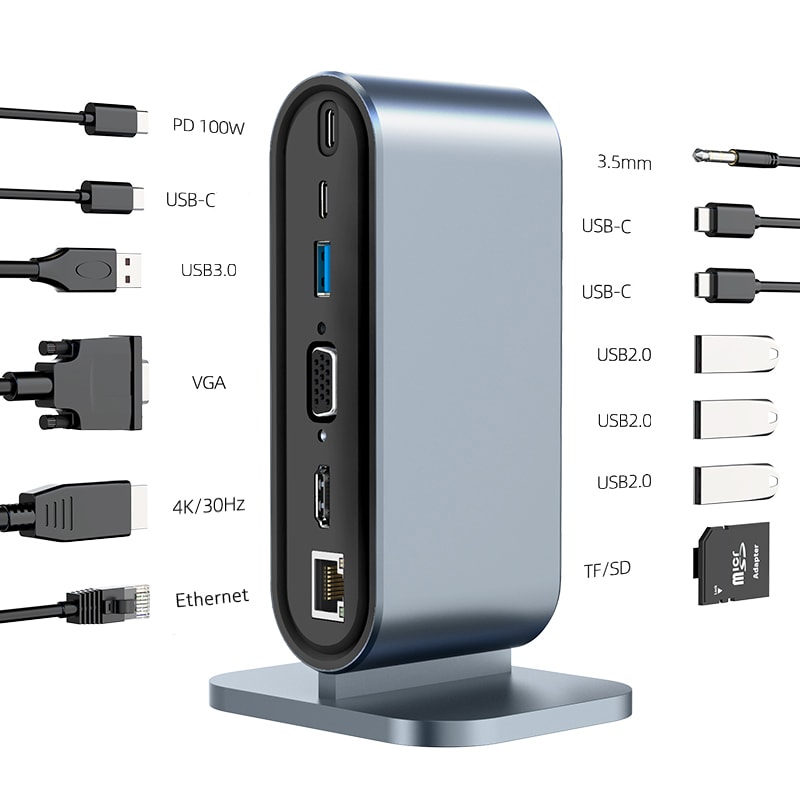 USB C 3.0 HUB Type C to Multi 4K HDMI Monitor Video Converter, Ethernet VGA PD Power Adaptor Docking Station Laptop
