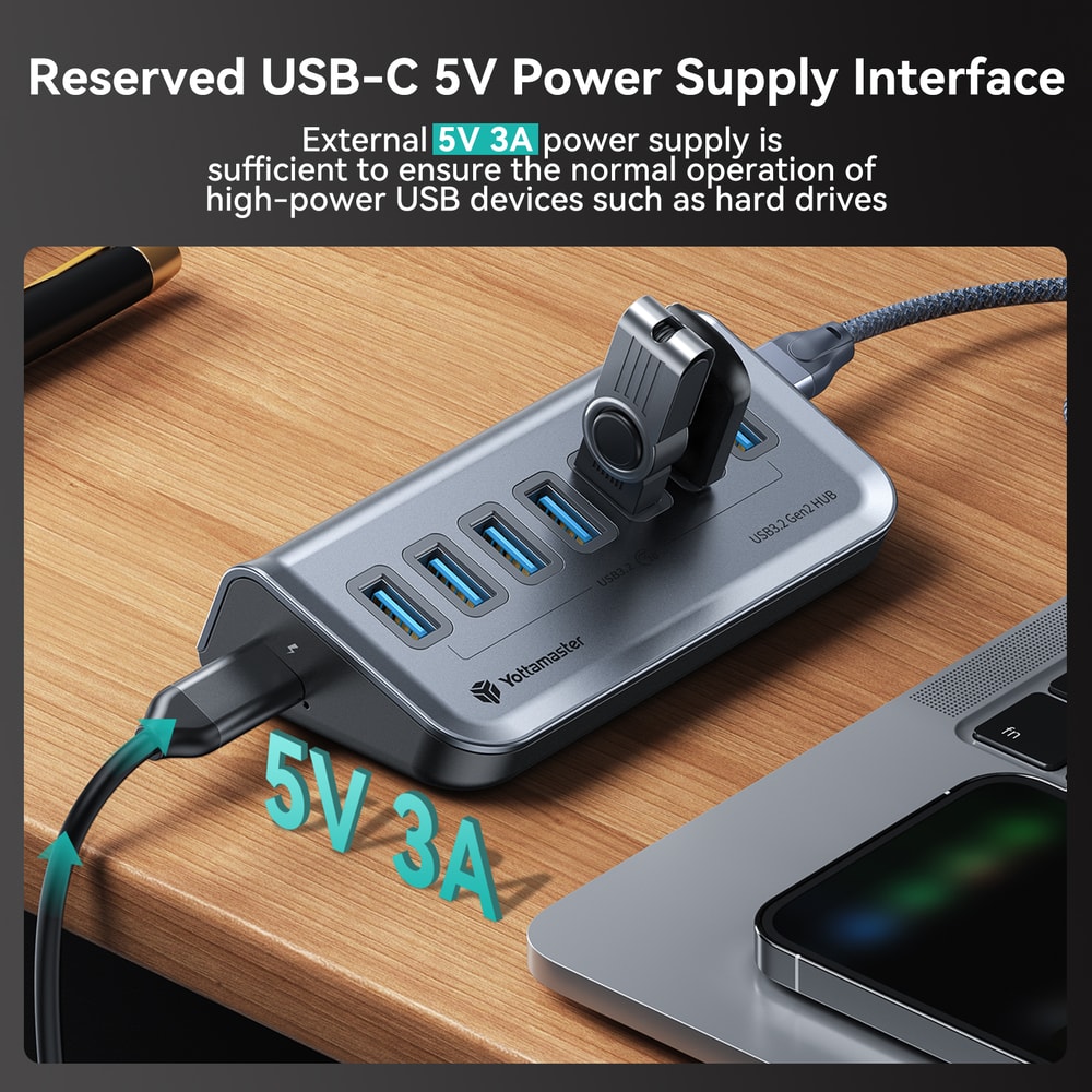 USBC Hub Port Powered USB Hub Data Hub For Laptops Surface Pro Portable Hard Drives 2