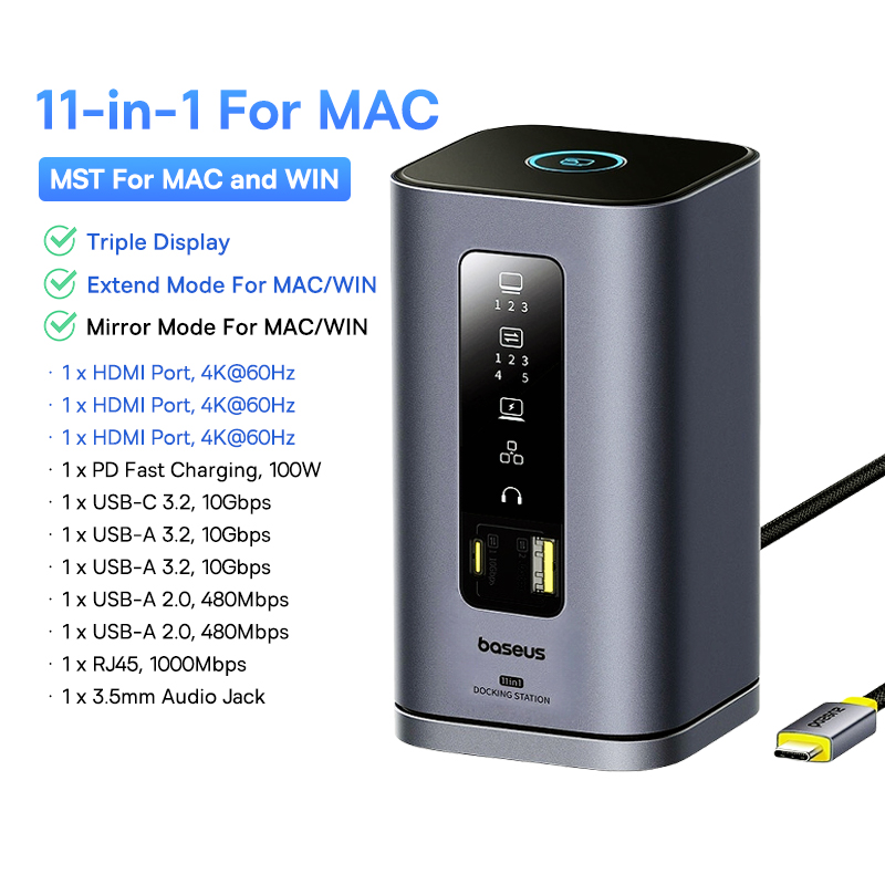 USB C HUB For Mac System HDMI 4K 60Hz MST Triple Display 11in1 HUB Docking Station For Mac Book Air 7