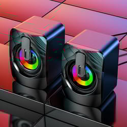 computer speakers for pc, hifi stereo sound box with led light, usb wired microphone for desktop computers