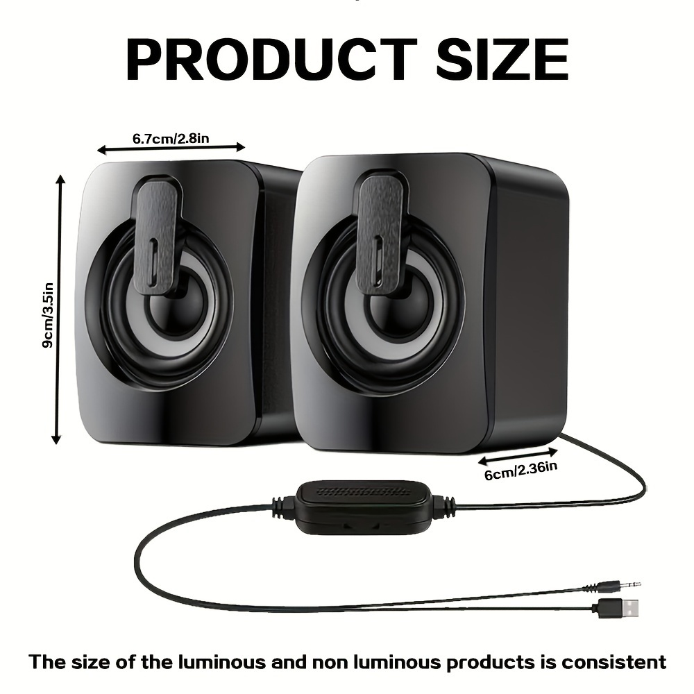 Computer Speakers for PC, HIFI Stereo Sound Box with LED Light, USB Wired Microphone for Desktop Computers
