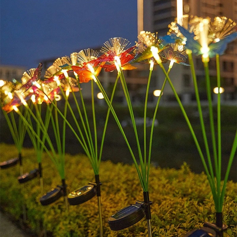 Water proof Outdoor Courtyard Light, 6 Heads Solar Powered Butterfly Fibre Optic Light, Lawn Garden Courtyard Festival