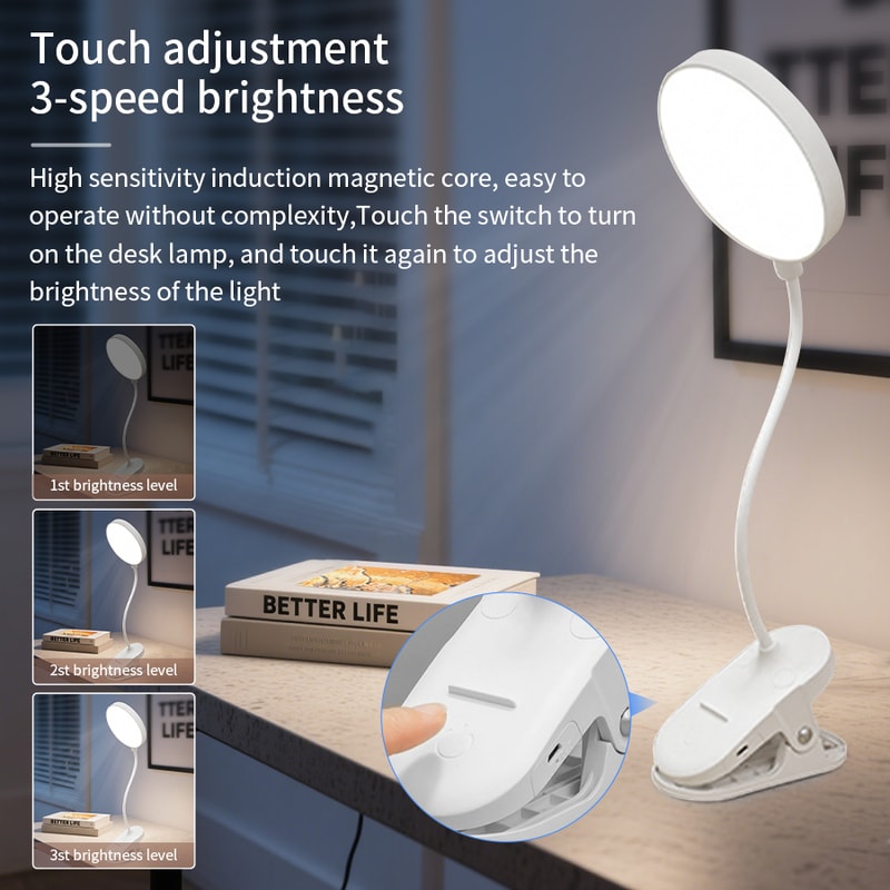 Night Light USB Rechargeable Table Lamp With Clip Indoor Eye Protection For Night Reading Dormitory 2