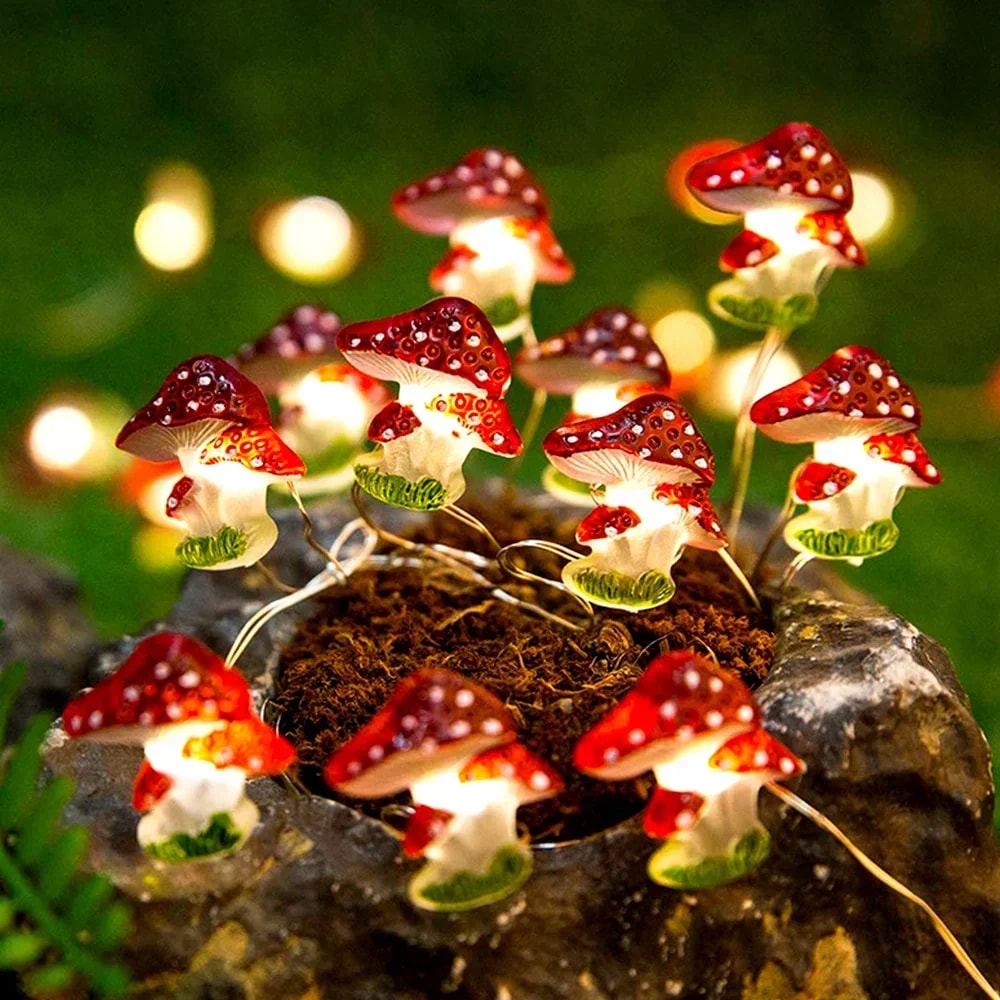 LED Battery Powered Mushroom Copper Wire String Light, Decorative Lighting for Door, Kid Room, Wall, Party