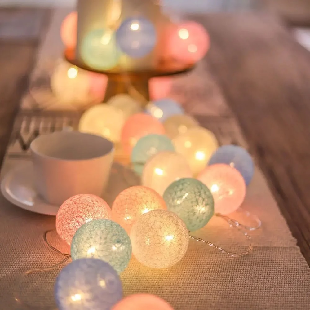 USB LED Cotton Macaron Colors Thread Ball Light Festoon Garland Lamp For Party Wedding Garden Outdo 2