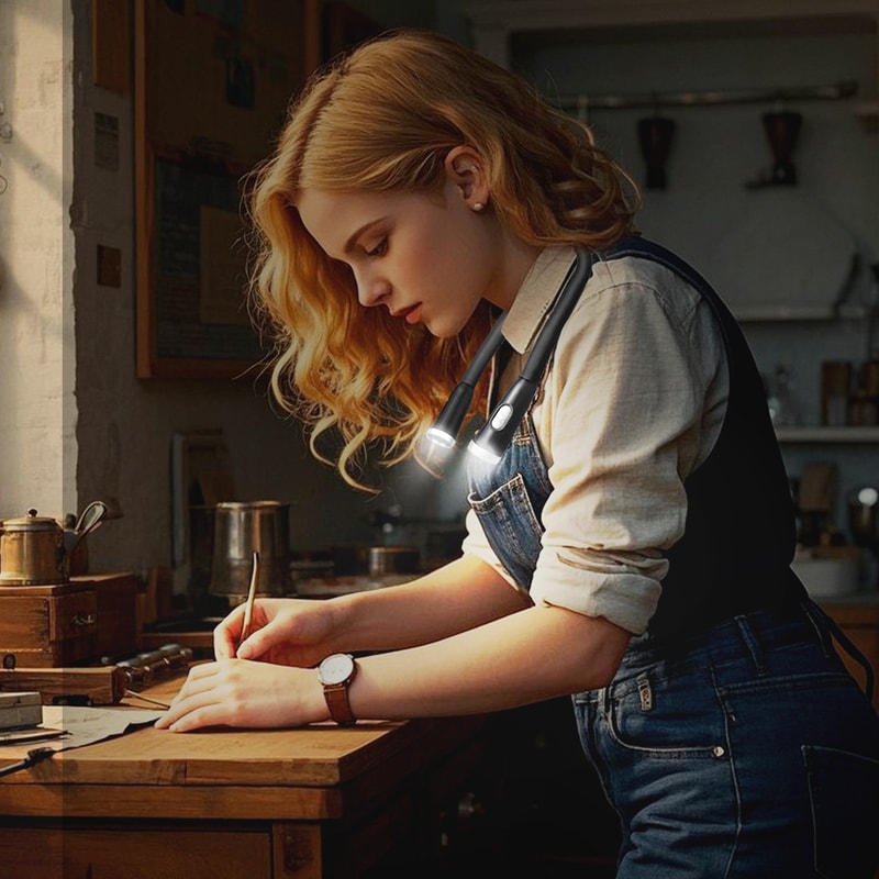 USB Rechargeable LED Neck Hanging Reading Light, Eye Protection Book Light for Night Reading, Running, Knitting