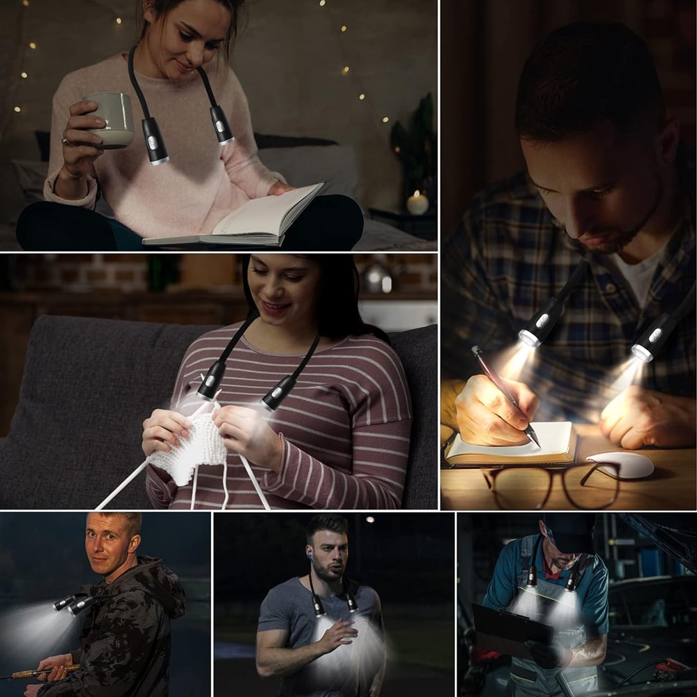 USB Rechargeable LED Neck Hanging Reading Light, Eye Protection Book Light for Night Reading, Running, Knitting