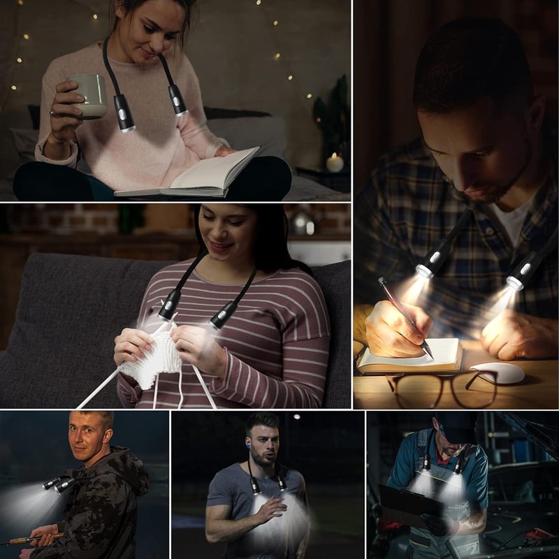 USB Rechargeable LED Neck Hanging Reading Light, Eye Protection Book Light for Night Reading, Running, Knitting