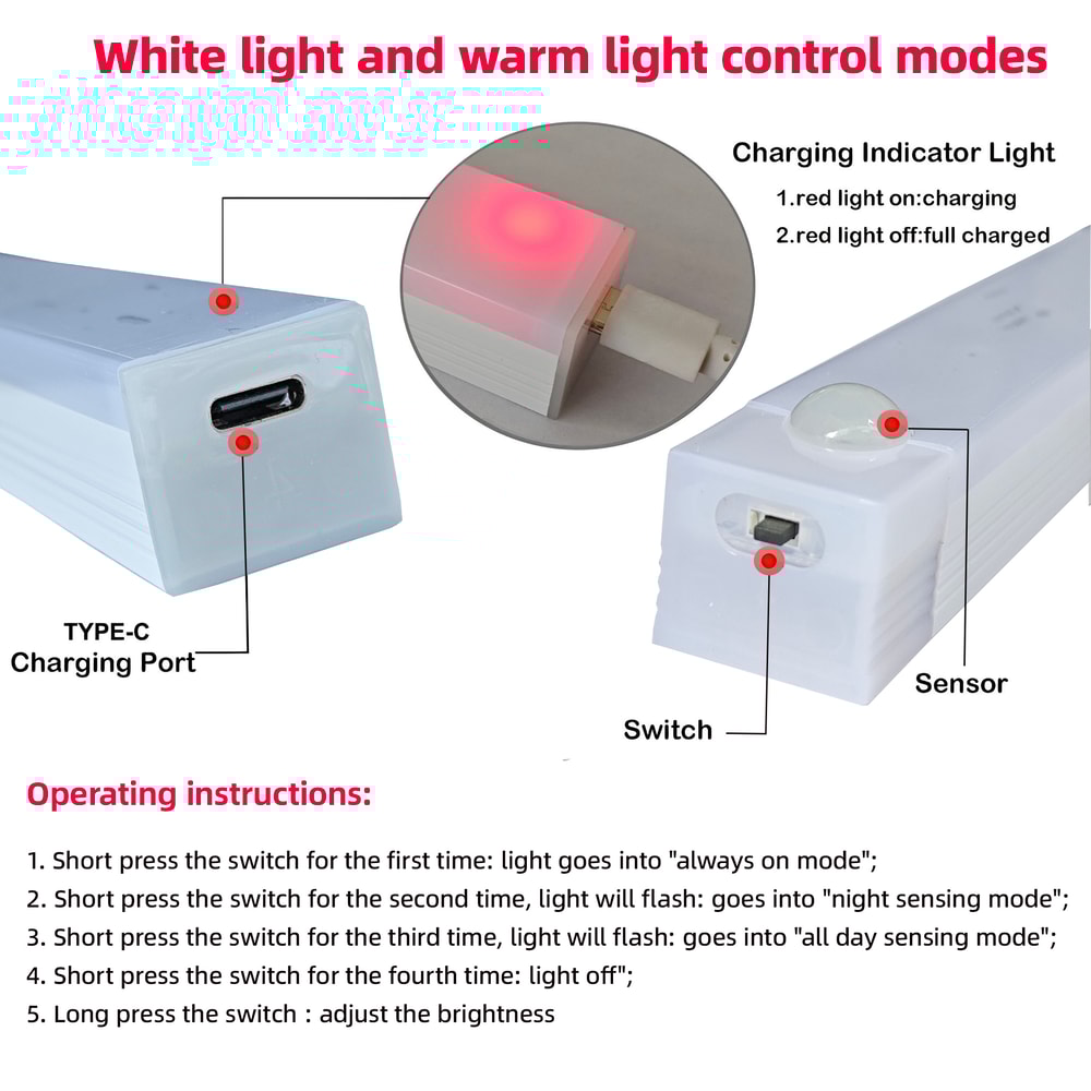 Motion Sensor Light Wireless LED Night Light Type C Rechargeable Light For Cabinet Wardrobe Stairca 5