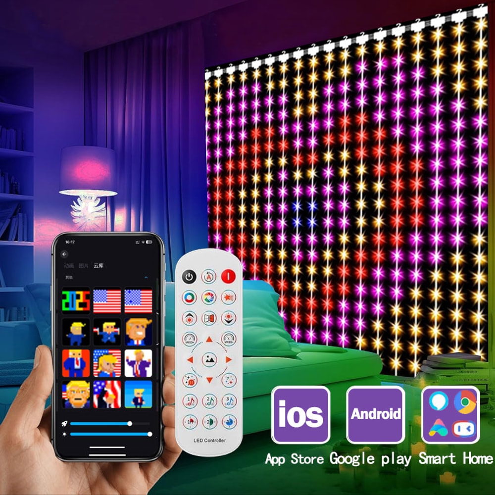 USB Powered Smart LED Curtain Fairy Lights App Remote Control For Bedroom Party Camping Decor 2