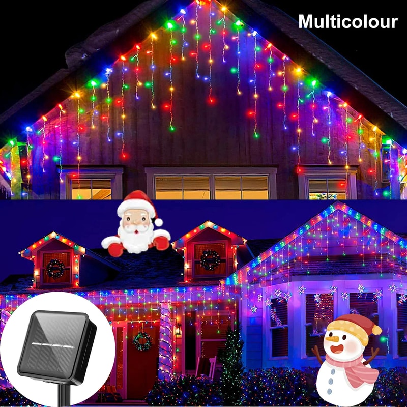 Solar Curtain Light, Outdoor Eaves Decor, String Lights for Garden Party Yard, Christmas Decoration Holiday Garlands