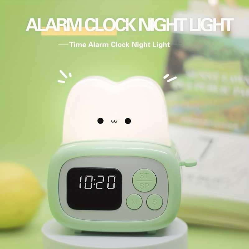Time Bread Maker Alarm Clock LED Dimming Night Light USB Charging Timer Light Kid Student Bedside D