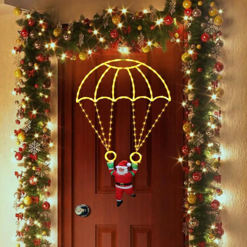 LED Christmas Parachute Lights With Santa Claus USB Powered For Roof Eave Balcony Garden Christmas 1