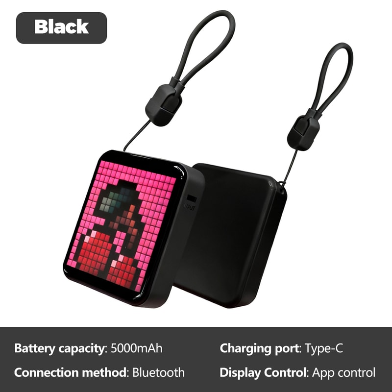 LED Bluetooth Pixel Screen, Desktop Atmosphere Pixel Light, DIY Pixel Mobile Power Bank Charging Bank for Decor