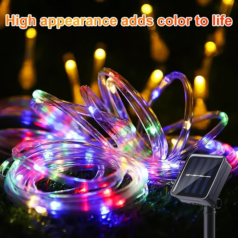 Solar LED Rope Light Waterproof Outdoor Solar Powered Fairy Lights for Garden Yard Holiday Tree Decor