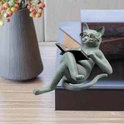 creative read literature cat crafts decoration, home table top statue, office decor gift, car accessories
