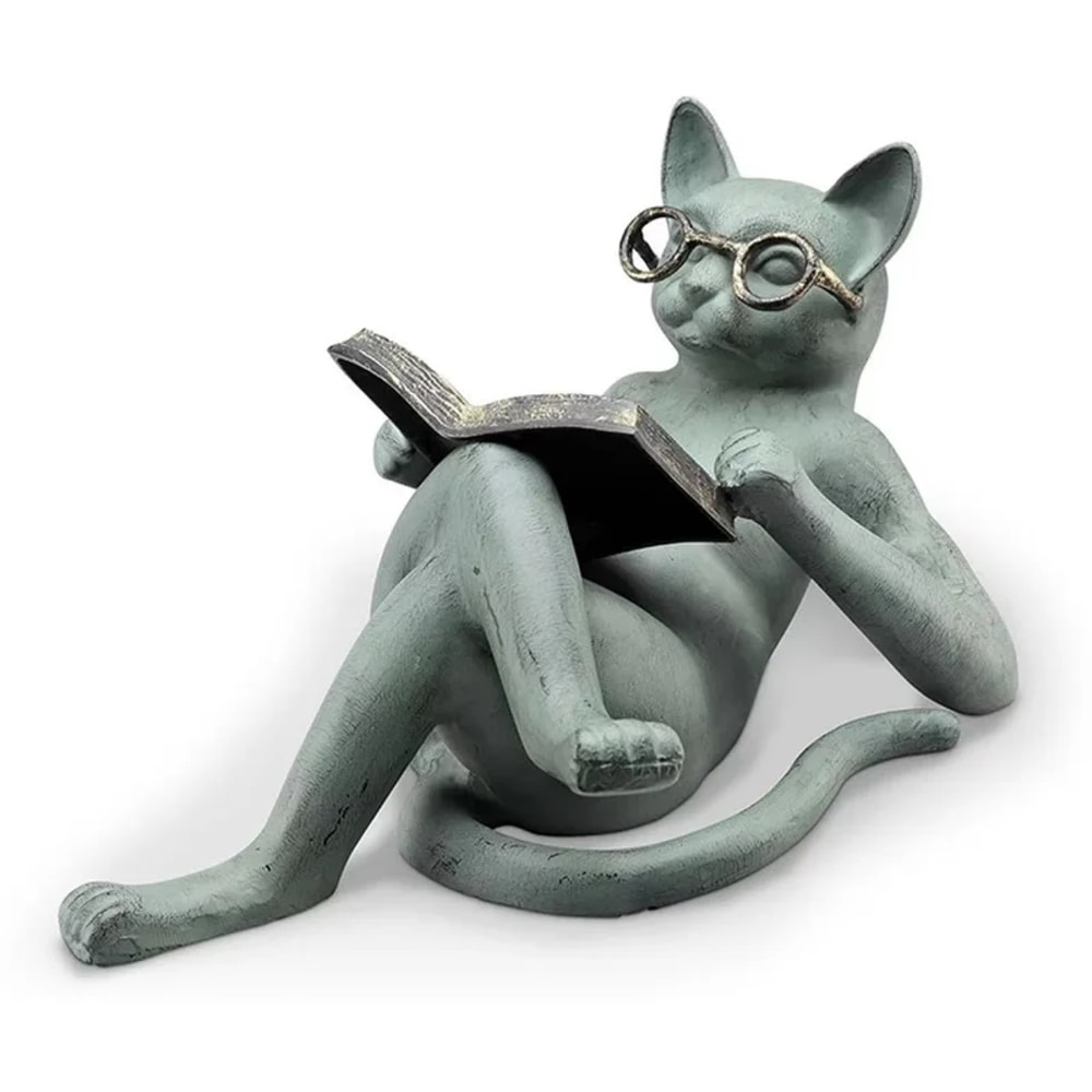 Creative Read Literature Cat Crafts Decoration Home Table Top Statue Office Decor Gift Car Accessor 2