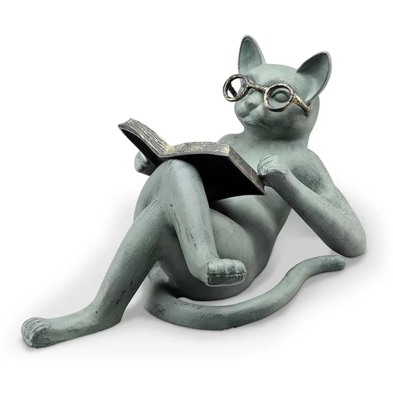 Creative Read Literature Cat Crafts Decoration Home Table Top Statue Office Decor Gift Car Accessor 2